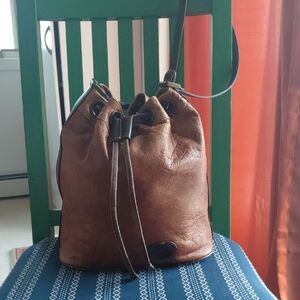 Landy Western Leather Cognac Bucket Bag Purse